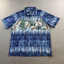 Tommy Bahama Polo Shirt Mens Large Blue IslandZone UPF 30 Hibiscus Floral Aloha