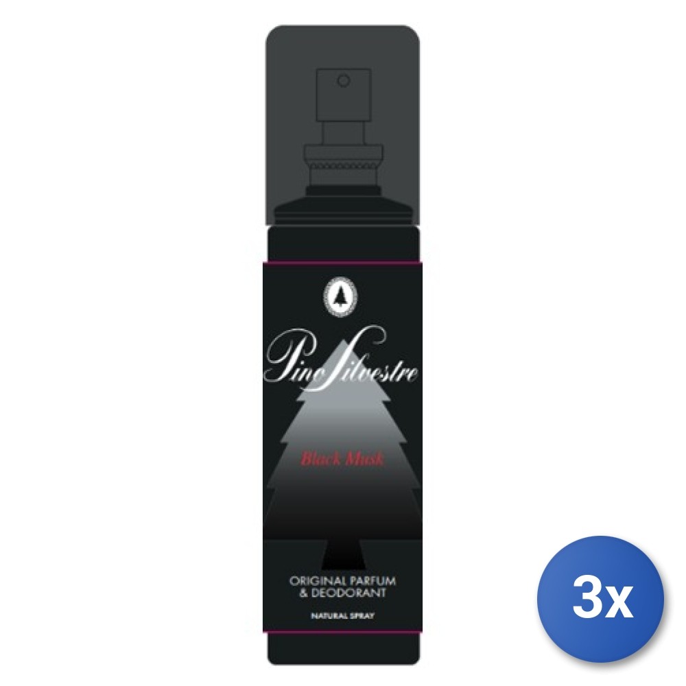 3x Pino Silvestre Deodorant Spray 125 Ml. Black Musk Made In Italy