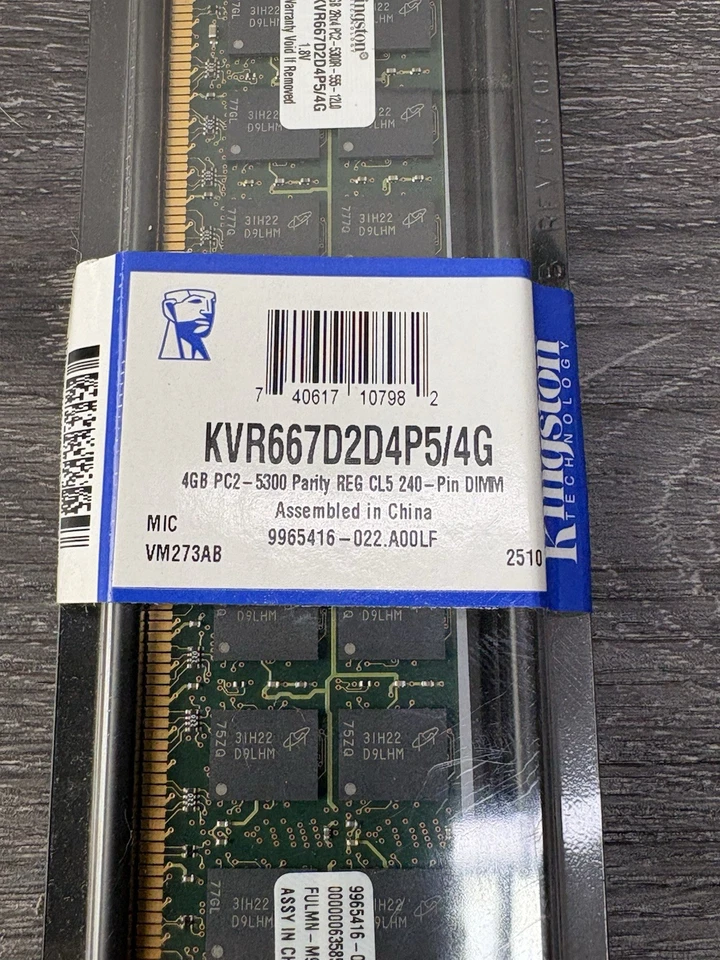 Kingston PC2 5300 4GB DIMM 667 MHz DDR2 SDRAM Memory (KVR667D2D4P5/4G) ECC Reg - Image 2 of 4