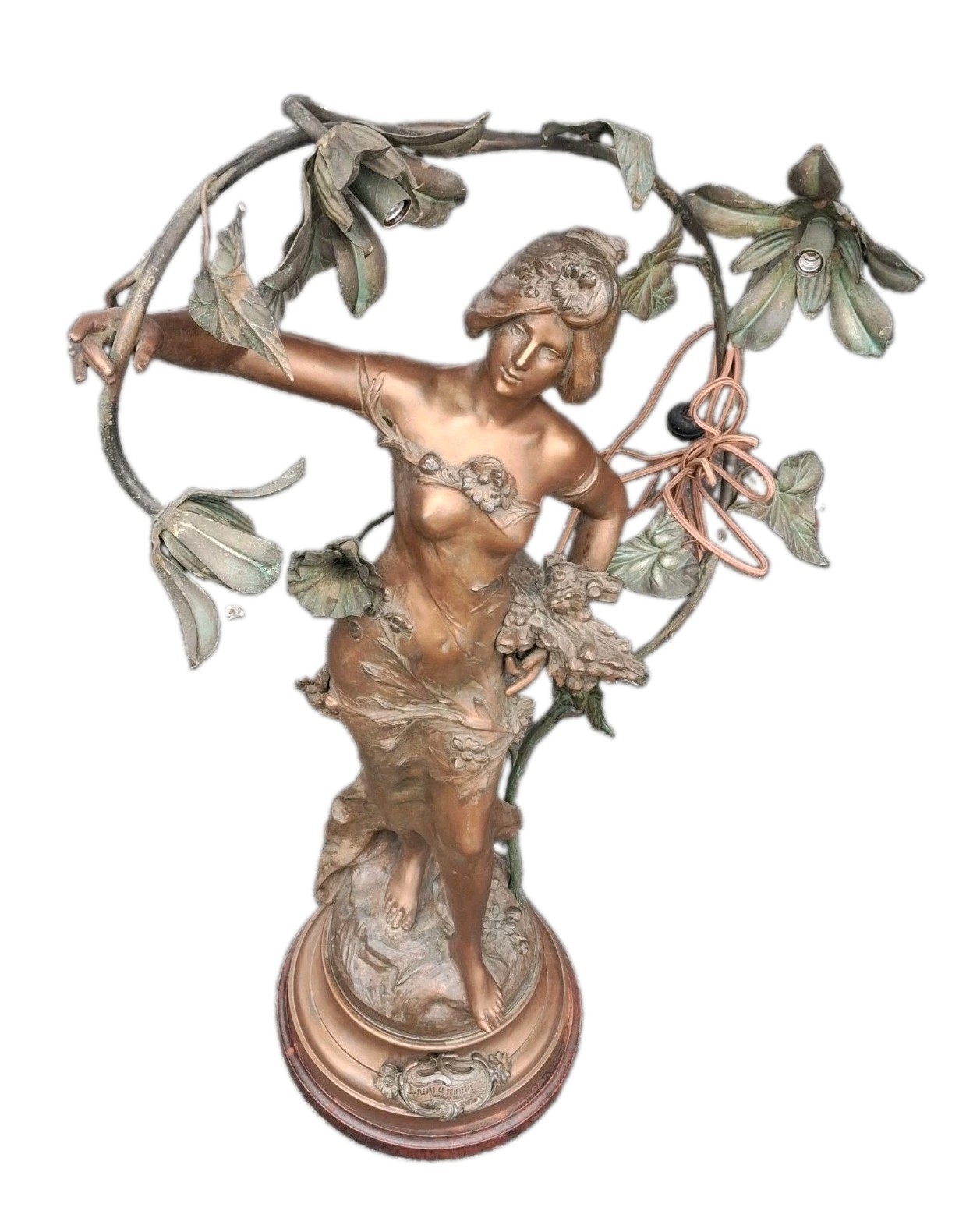 Antique Art Nouveau "Fleurs de Printemps" Figural Lamp – Paris Signed Piece