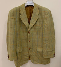 Vintage pure wool tweed Windowpane classic green hunting jacket blazer 42R