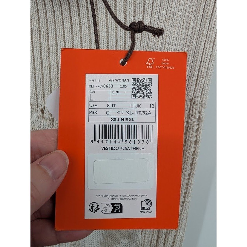 Siedres x Mango Women's NWT Crochet flower knitted maxi dress cream sz L thumbnail 4