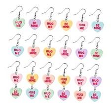 18Pcs Valentine  s day Conversation Heart Candy Earrings Hug Me Be Mine Resin