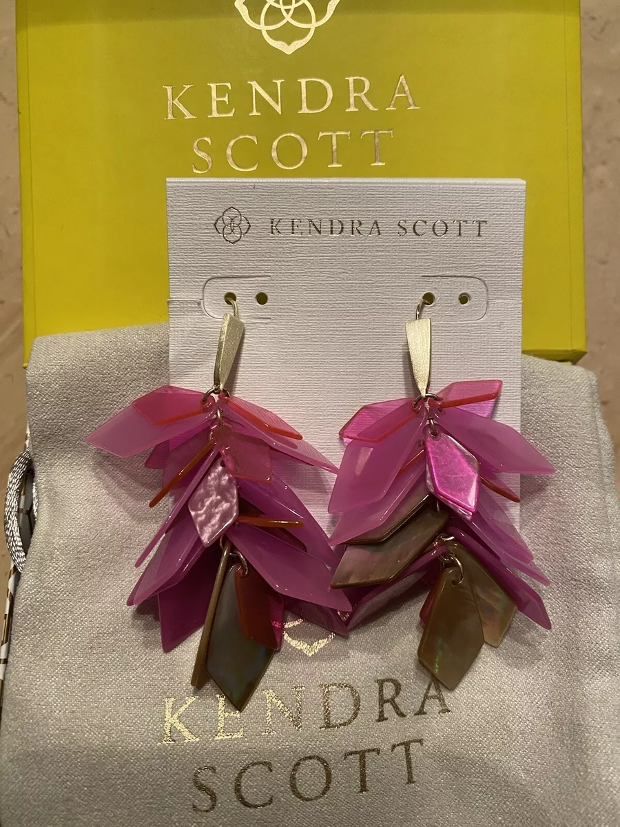 Kendra Scott Jenni Earrings gold tone Pink mix acrylic Shell eBay