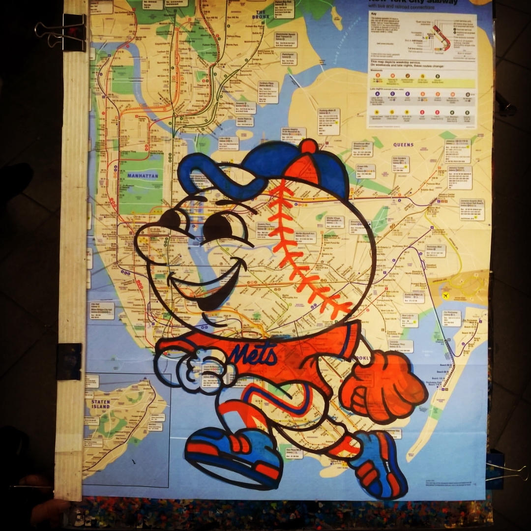 【激レア】MLBメッツMets ビンテージラグマット　USA製　野球アート 激レア】MLBメッツMets ビンテージラグマット USA製 野球アート