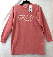 FILA T-Shirt Short Dress Woman's L Coral Pink Long Sleeve Logo Stretch