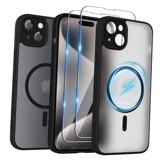Made for iPhone 15 Case Compatible with MagSafe, and Screen Protector 2 Black-image