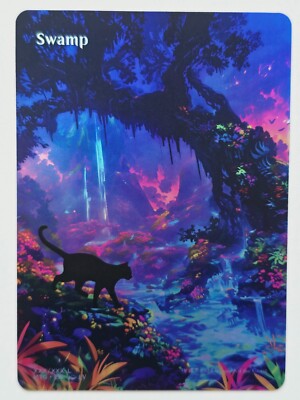 Ink painting style Cat Swamp By LV 04 Foil-Altered Art Custom MTG Basic Land