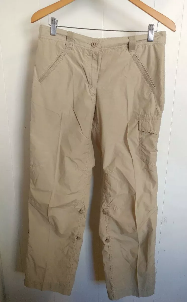 Lands End Womens Beige Vented Roll Up Cargo Elastic Travel Hiking Pants Size 10