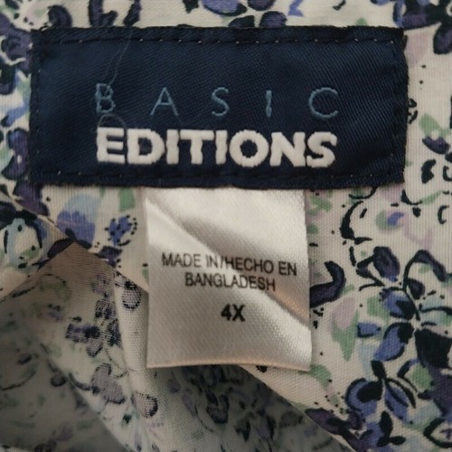 Blusa sin mangas Basic Editions para mujer talla 4X botón delantero cuello en V azul floral - Imagen 7 de 10