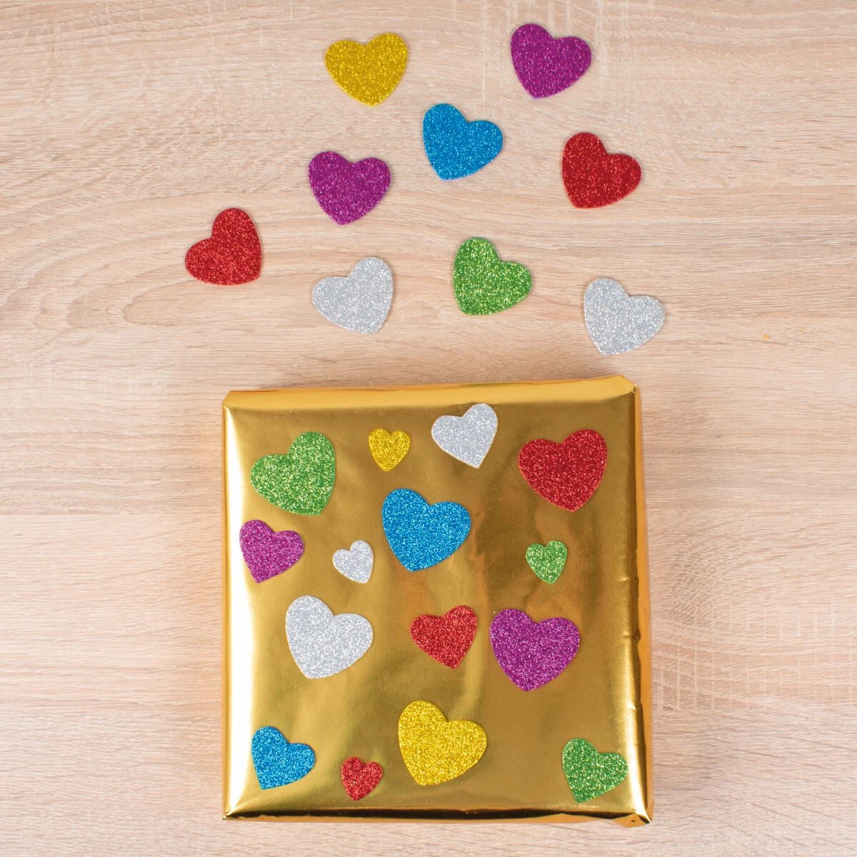 Moosgummi Herzen Glitzer, Glitter selbstklebend 60 Stück