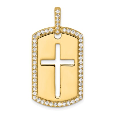0.79Ct Lab Grown Diamond Cross Dog Tag Pendant 14K Yellow Gold ( VS, DE )