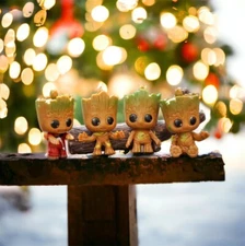 4pcs/Set Miniature Fairy Garden Sitting Groot Figurine PVC Statue Groot For Kids