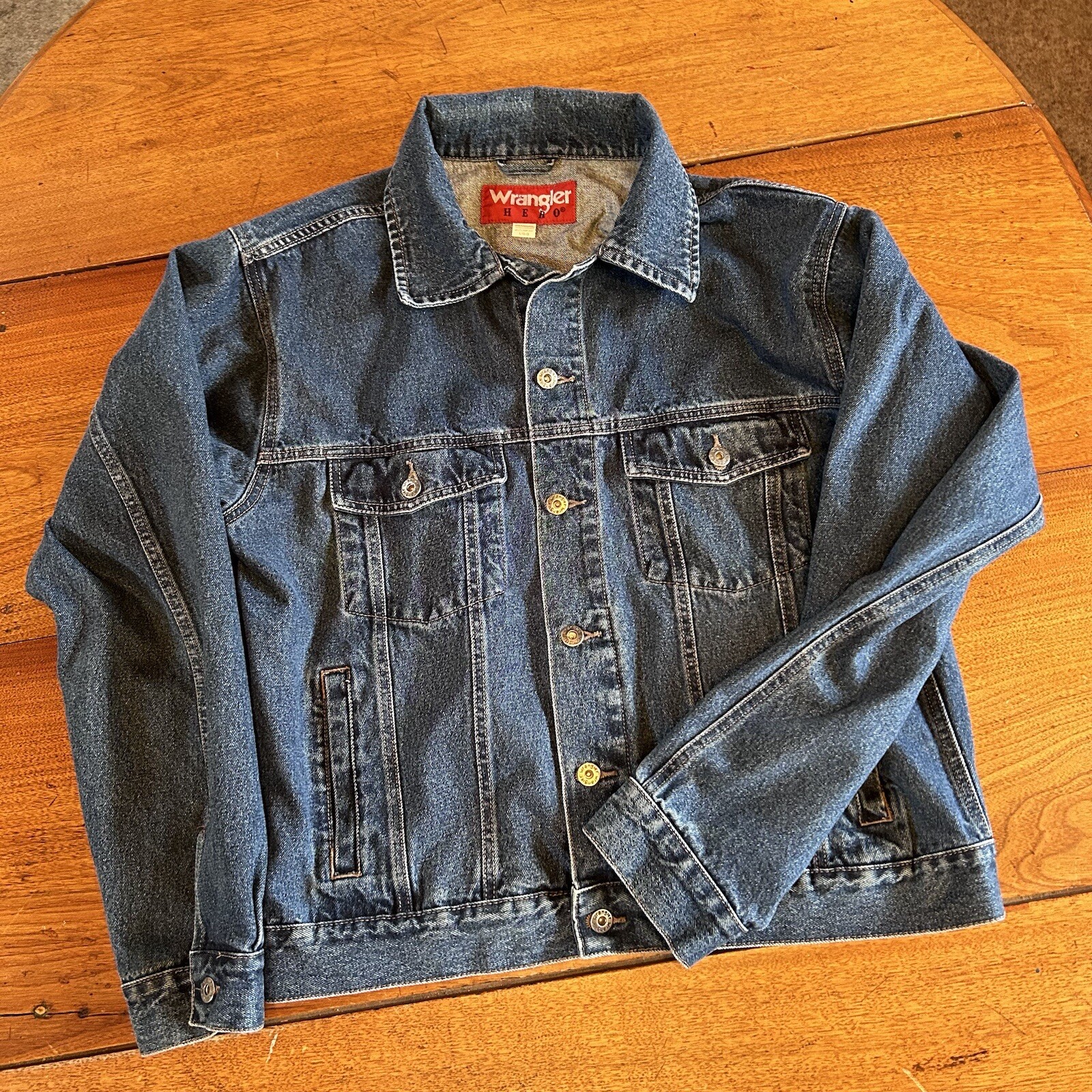 Vintage Denim Jacket Wrangler Hero Button Up Western Trucker Size L PRIORITY-image