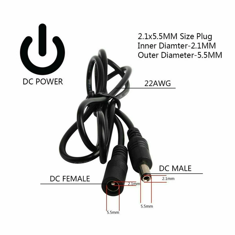 DC 12V Power Supply Extension Cable Wire CCTV Security Cameras/DVR PSU Lead Plug - Image 3 of 4