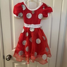 Disney Minnie Mouse Costume Dress Red Glitter Polka Dots Girls Size Small 6-6X