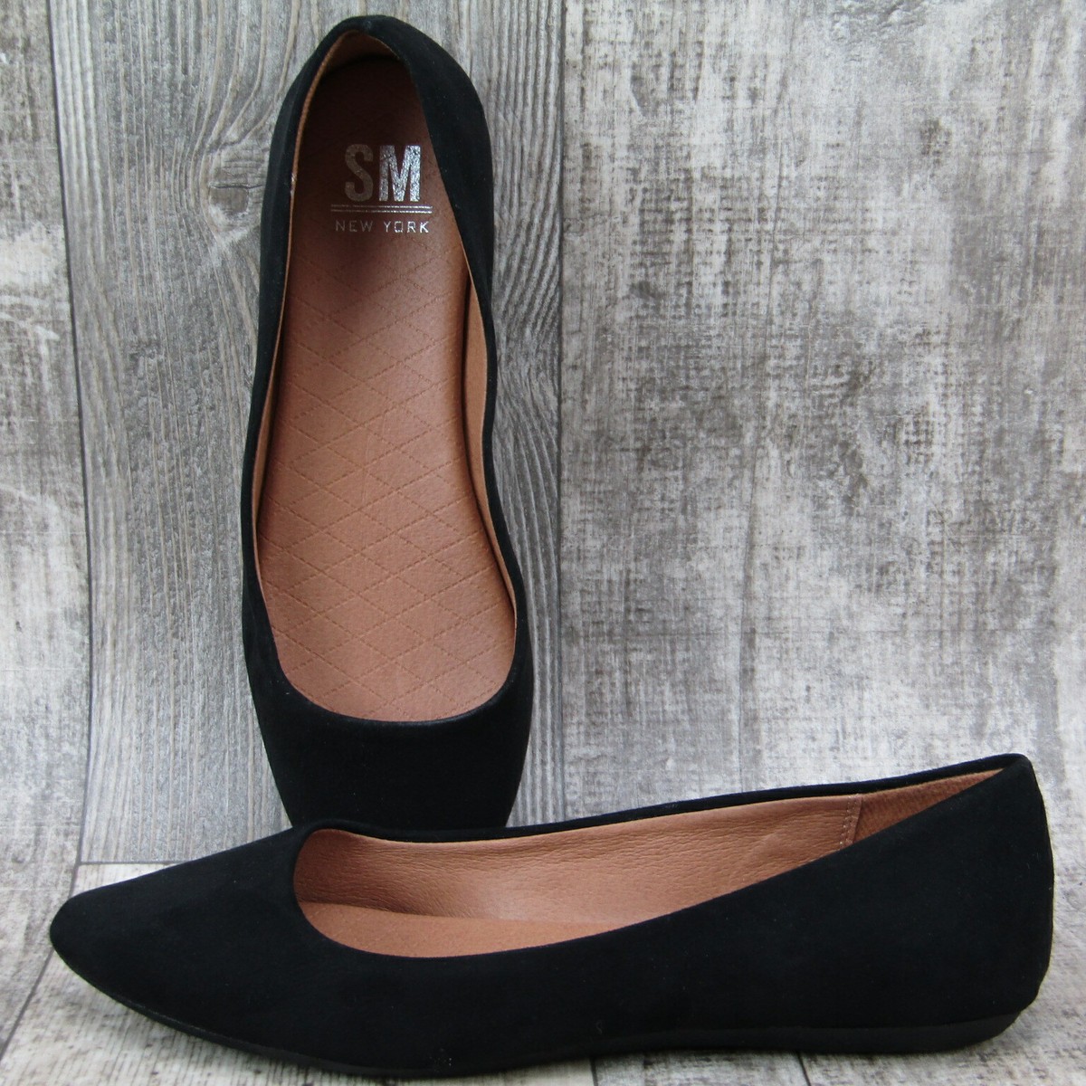 SM NEW YORK Flats Ballet Pointed Toe M Shoe Womens Black Slip