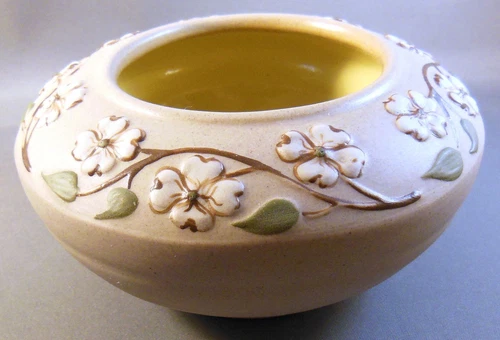 Vtg Pigeon Forge Pottery Hand Painted Dogwood Bowl Buttercup Yellow Cottagecore