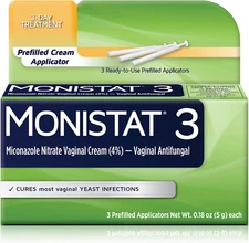 Monistat 3 Day Yeast Infection Treatment for Women, 3 Miconazole Pre-Filled Crea