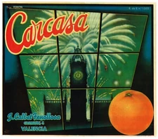 ORANGE CRATE LABEL SPANISH SPAIN VINTAGE BIG BEN FIREWORKS LONDON TOWER C1950S