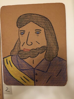 ALVA GENE  DEXHEIMER FOLK ART   OUTSIDER VINTAGE  MAN WITH MOUSTACHE #2