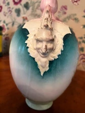 Antique HJ Vienna Austria Red Mark Pair Of Hand Painted Face Jug Urns