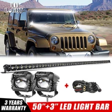 Roof 50" 300w led light bar+4" fog pods+2-lead wire for 07-18 jeep wrangler jk