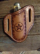 Custom Tooled Texas Star Pancake Style Knife sheath for the Trapper Style Knives