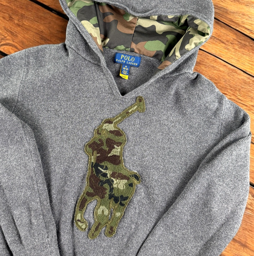 Polo Ralph Lauren Hoodie Youth Medium 10-12 Sweatshirt Camo Big Pony School Rare