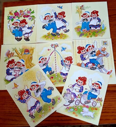 Set Of 8 Raggedy Ann & Andy 1973 Litho Art Prints Picture Decor Bobbs Merrill  - Picture 1 of 3