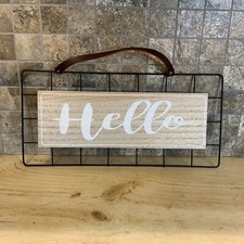 Hanging  Hello  Sign Wood Metal Grid Country Farmhouse Wall Door Decor