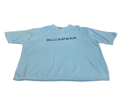 Vintage Y2K Rocawear Sweater Mens XXL Blue Short Sleeve Knit Hip Hop Streetwear
