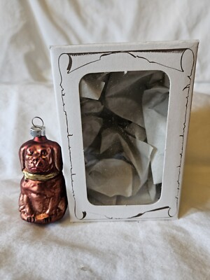 Vintage 1983 Inge-Glas Mouth Blown Hand Painted Glass Christmas Ornament Dog #1