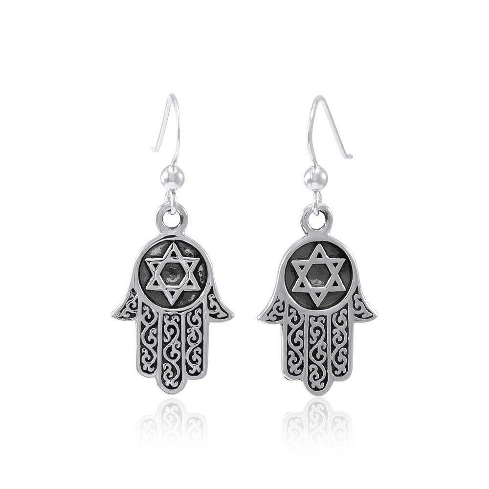 Hamsa Star of David 925 Sterling Silver Earrings Talisman  display picture 1