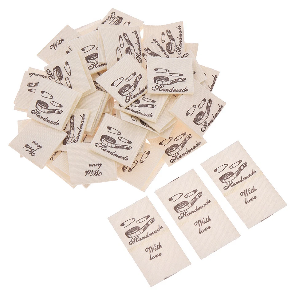 50Pcs with Love Labels Cotton Fabric Tags Clothing Bag Sewing Accessories DIY - Image 2 of 4