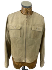 Jones New York Suede Blazer Jacket 12 Beige Real Leather Zip Up Midi