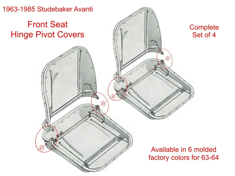 Seat Hinge Covers - Set of 4 - Studebaker Avanti Avanti II 63 to 85 - NEW ITEM! - Image 2 of 4