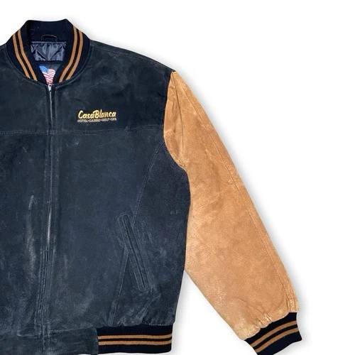CasaBlanca Casino Suede Leather Bomber Jacket Men's Size L Black Tan USA