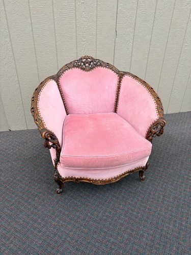 67629 French Rococo Revival Carved Chair with Pink Upholstery