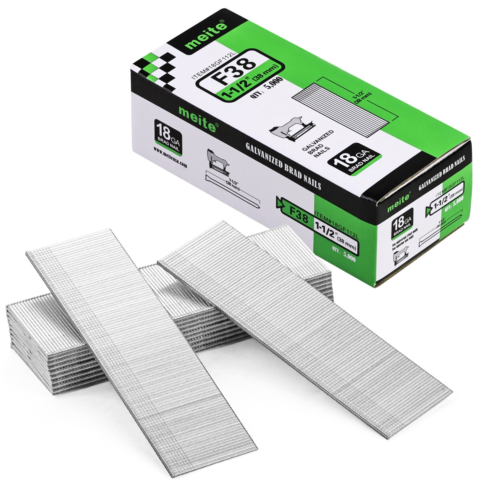 5,000 Counts meite 18GA Brad Nails Galvanized Straight for Pneumatic Brad Nailer