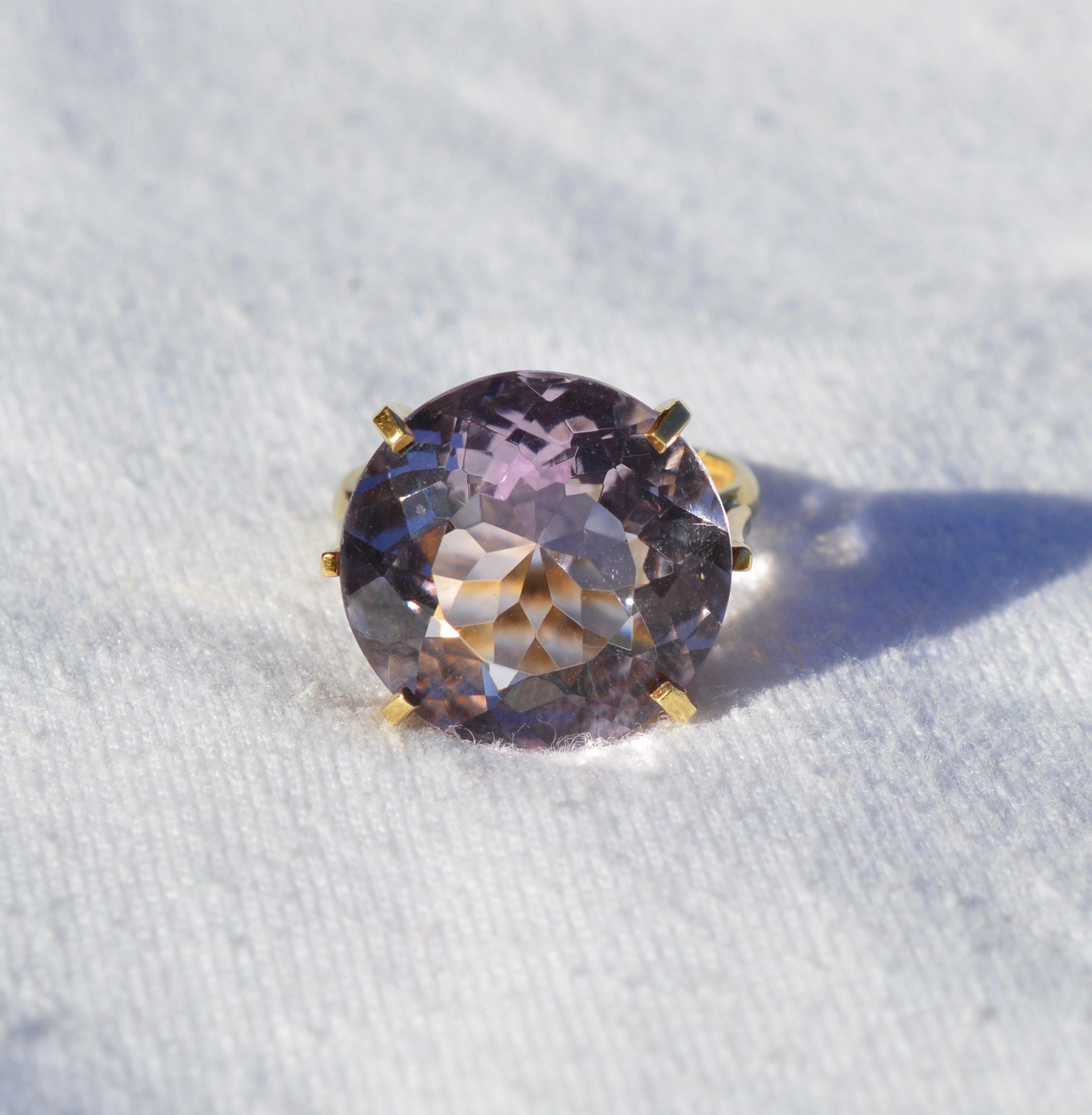 18k Solid Yellow Gold Ring, Round Cut Natural Ame… - image 7