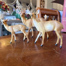Vtg Celluloid Hard Plastic Deer Figurines Set of 3 Hong Kong Buck Doe Fawn