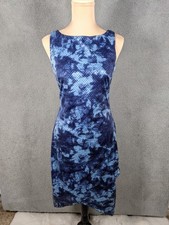 VTG I.N. San Francisco Sequin Bodycon Dress Women M Blue Floral Sleeveless Y2K