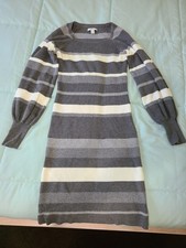 Women's Nine West Balloon Sleeve Gray Stripe Sweater Dress Size XS