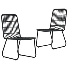 Garden Chair Set of 2 Black PE Rattan, Powder-Coated Steel