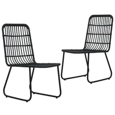  Garden Chair Set of 2 Black PE Rattan, Powder-Coated Steel