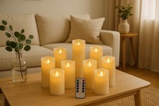 9 LED Flameless Candles w/Remote Realistic Flicker Pillar Set Battery New in Box