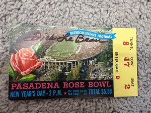 Dick Lebeau signed auto 1958 Ohio State vs Oregon Rose Bowl football ticket stub