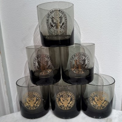 US House of Representatives Whiskey Glasses Set of 6 - Smokey W/ Gold Lettering