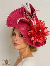 Ascot Royal Fascinator Kentucky Derby Pink Straw Texture w/ Lilies, Headband